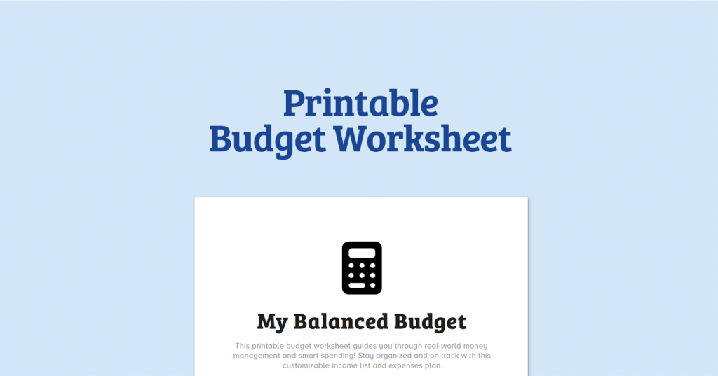 My Balanced Budget: Printable Budget Worksheet