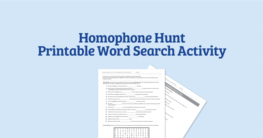 Homophone Hunt: Printable Word Search Activity